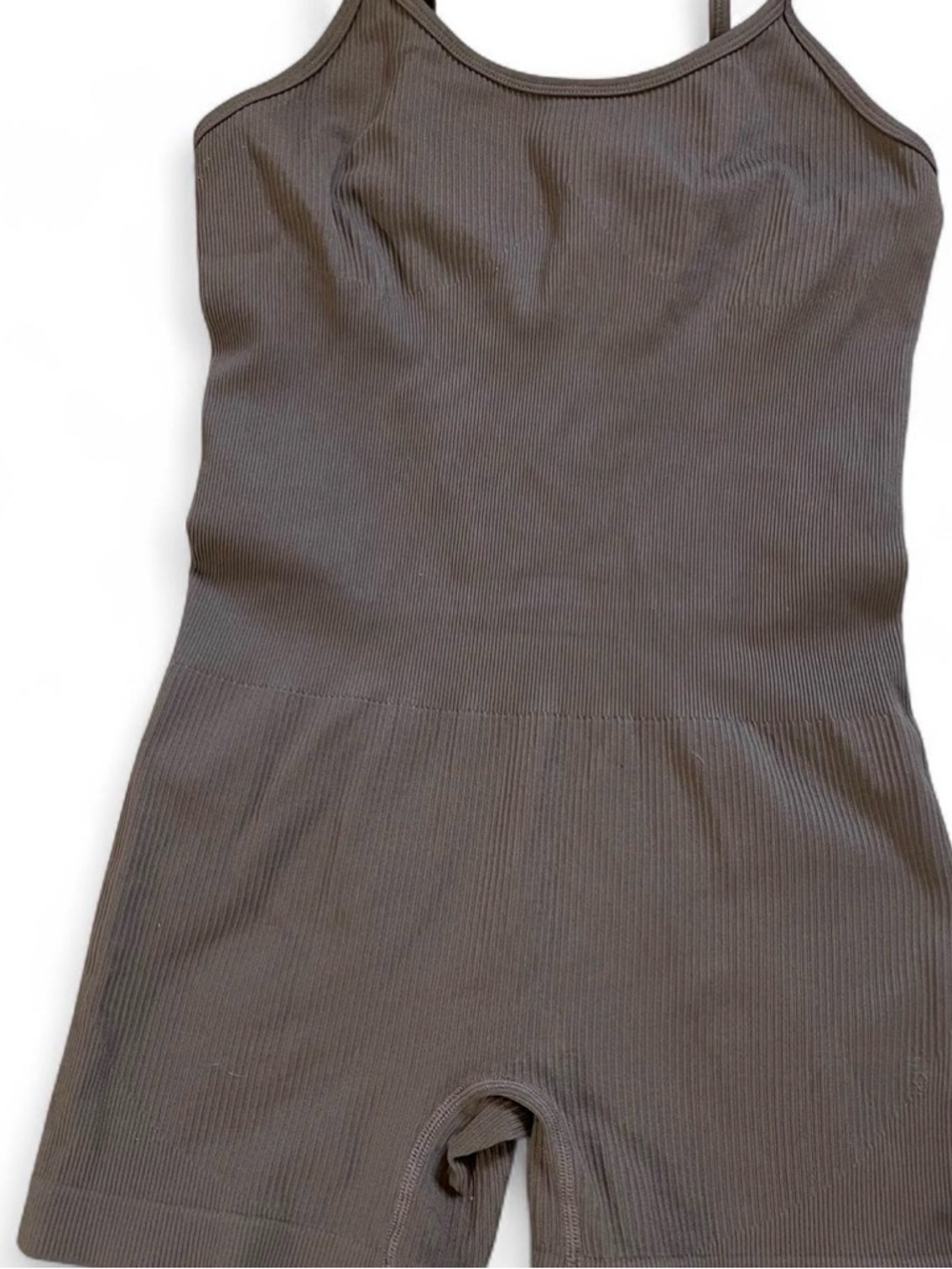 Ribbed Sleeveless Romper in Dark Brown